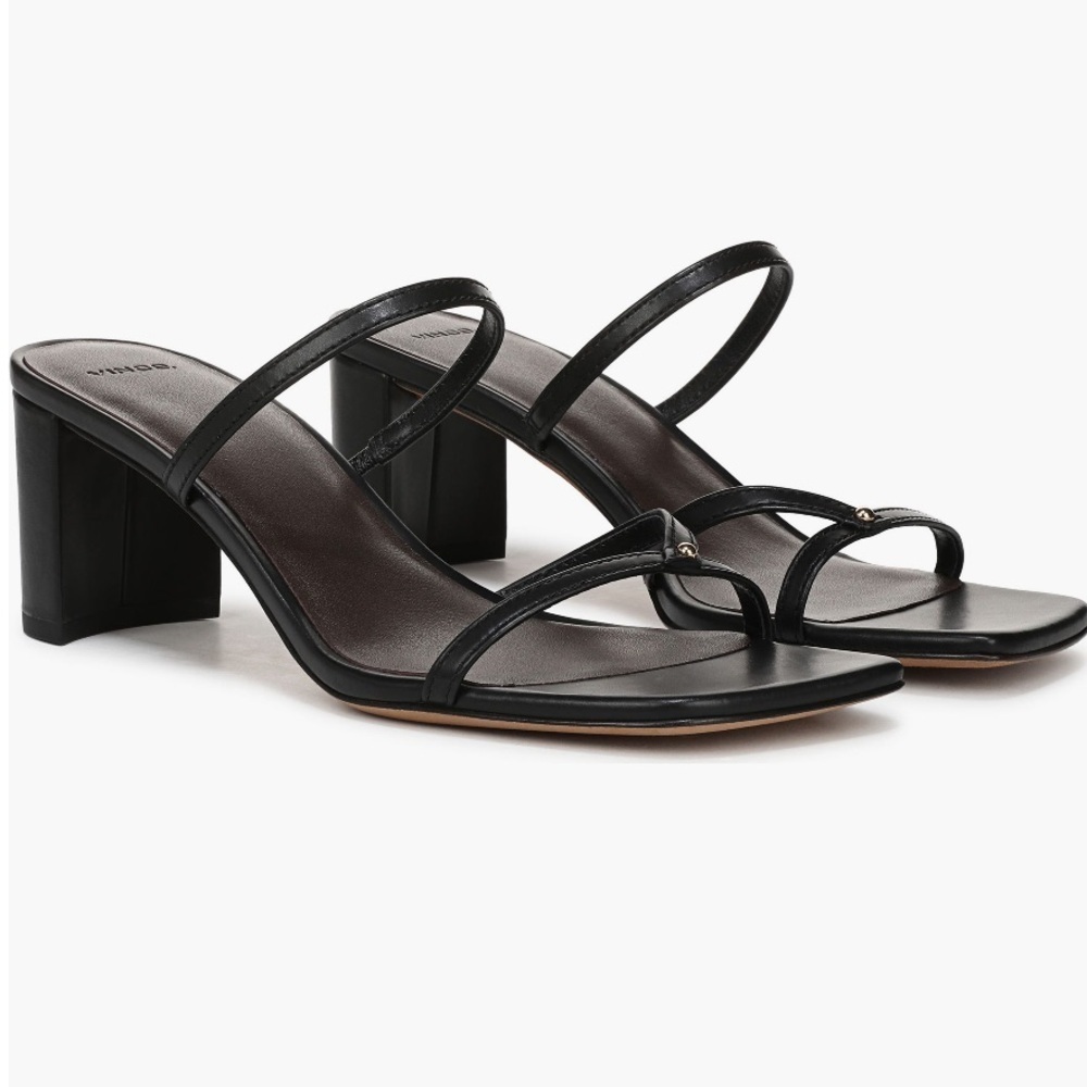 New Vince Ona Leather Heeled Sandal In Black Size: 6